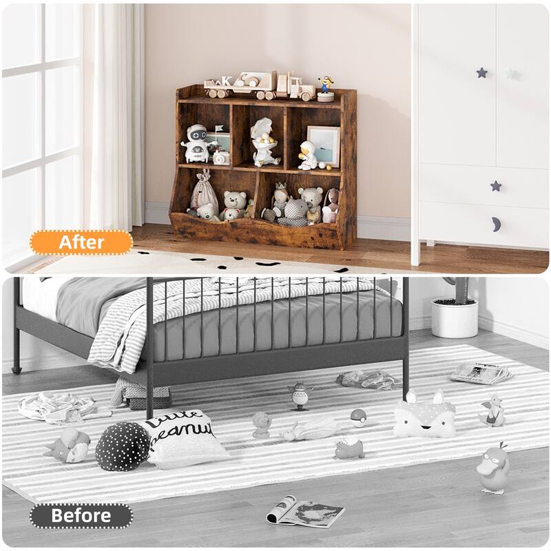 Kids Bookshelf and Bookcase Toy Storage Multi Shelf with Cubby Organizer Cabinet for Boys Girls - 11.8"D x 35.4"W x 29.5"H