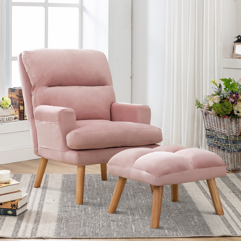 Pink accent cheap chair with ottoman