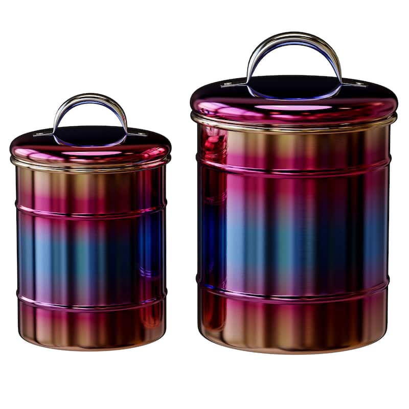 Amici Home Rainbow Storage Canister 2 Decorative Metal Container - 38 and 64 oz