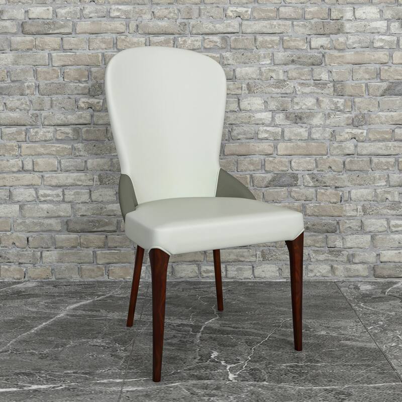 Havana Leather Upholstered Solid Wood Dining Chair Two-Tone Color Design Set of 4