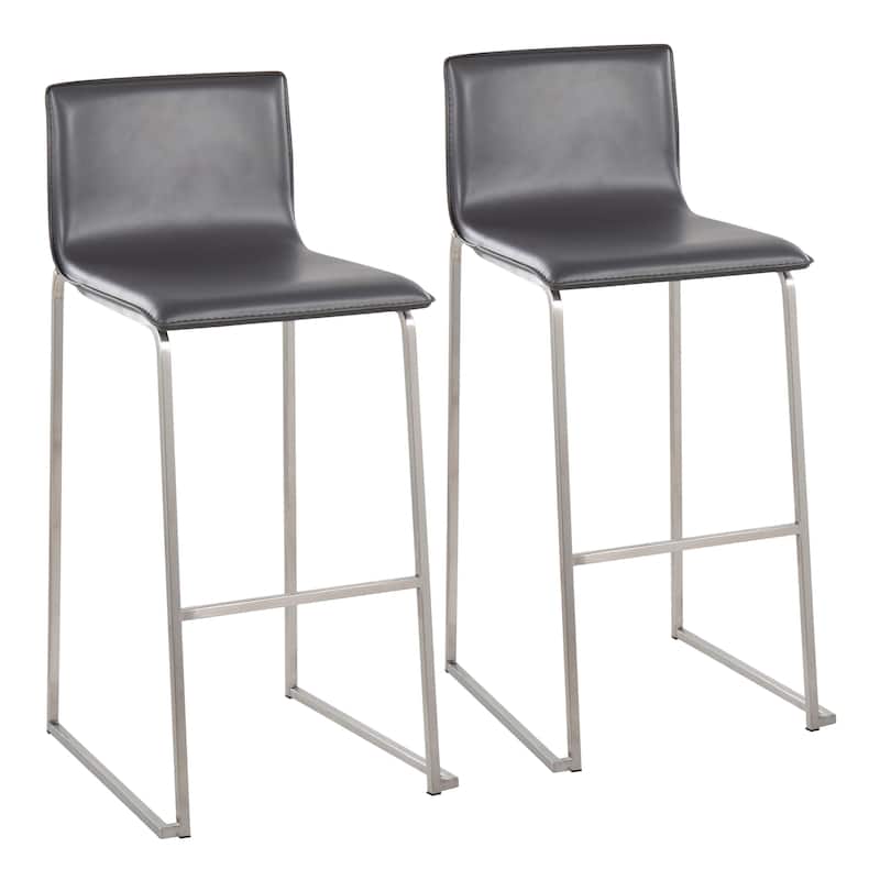 Silver Orchid Mara Upholstered 29" Fixed-Height Bar Stool - Set of 2 - Grey/Stainless Steel