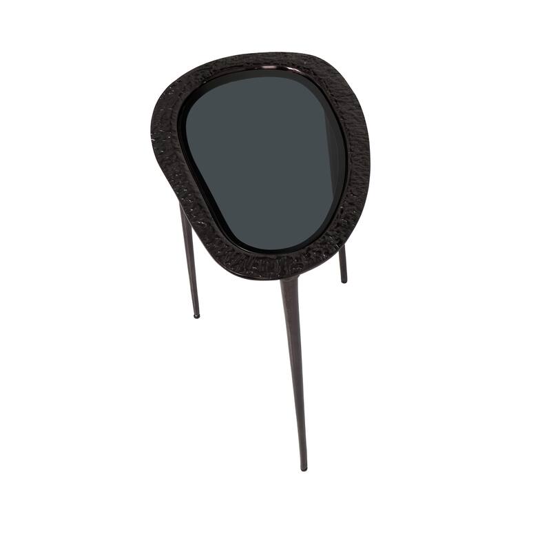 Black Aluminum Metal Abstract Oval Shaped Accent Table with Shaded Glass Top
