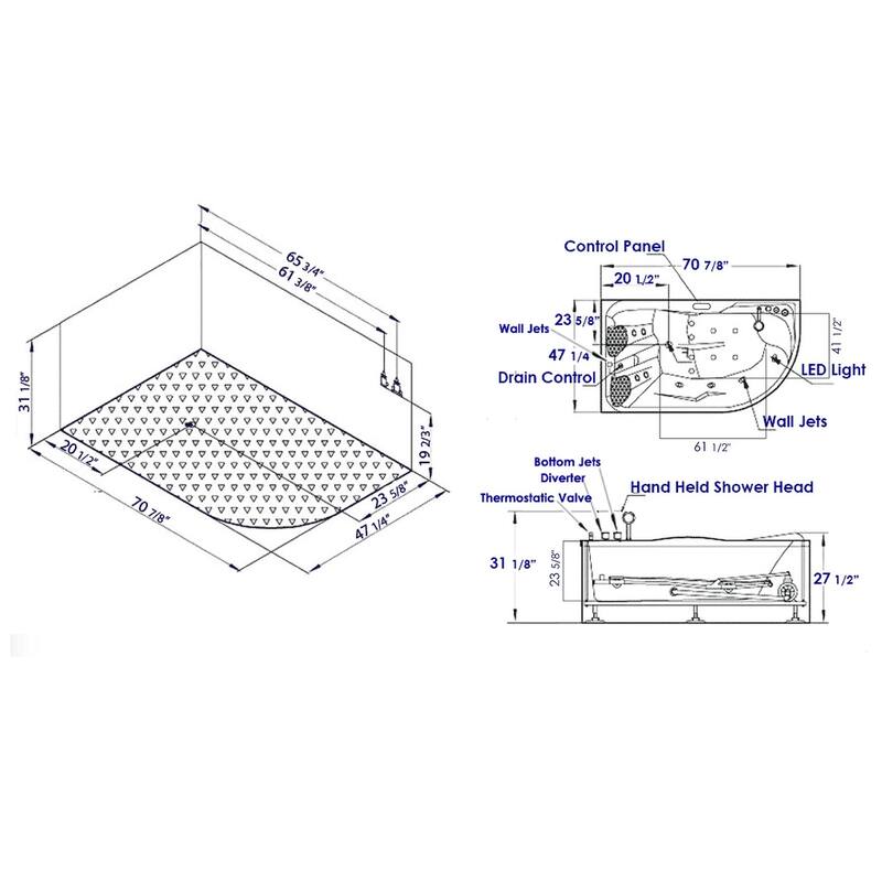 EAGO AM124ETL-R 6 ft Left Drain Corner Acrylic White Whirlpool Bathtub for Two