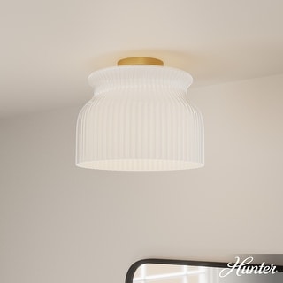 Hunter + Jasmine Roth Harlowe Luxe Gold w/ Cased White Glass 1-Light Flush Mount Ceiling Light - Transitional, Modern