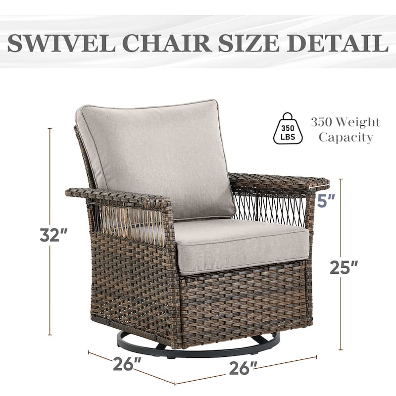 3 Piece Wicker Swivel Chair Patio Bistro Set - Brown