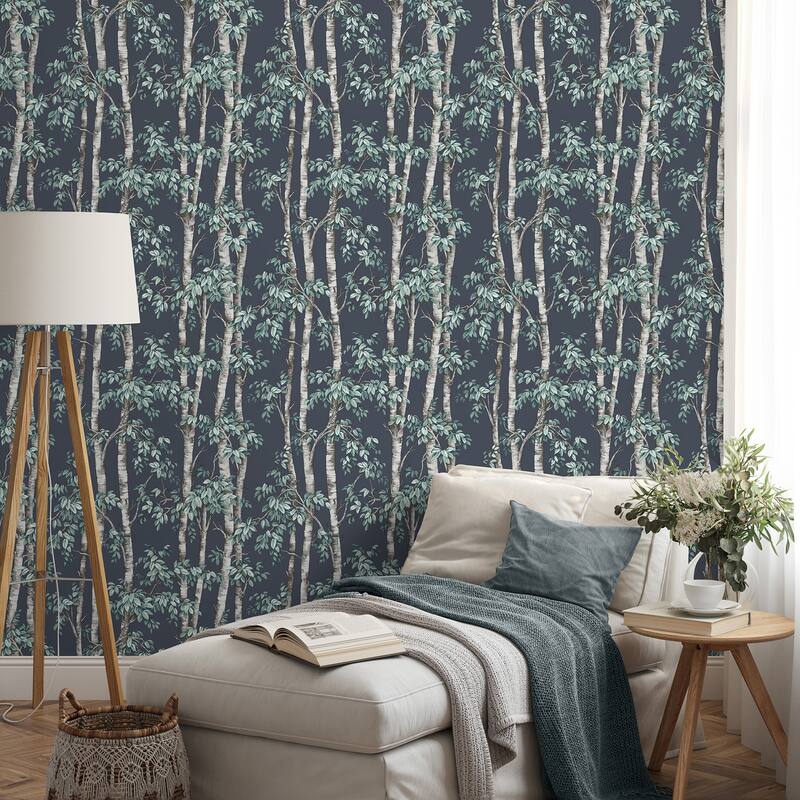 Fine Decor Bastian Blue Trees Wallpaper - N/A