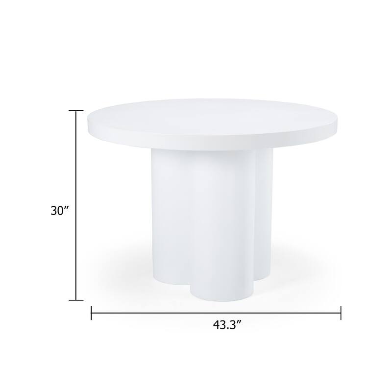 Cid Run Dining Table, White Concrete Abstract Base, Round 43 Inch
