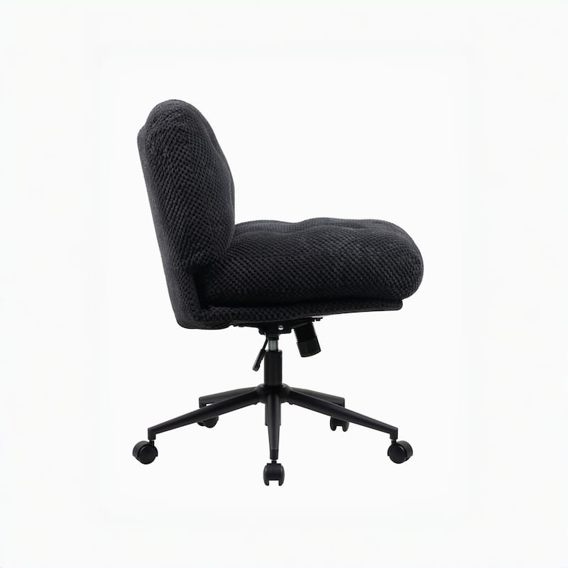 Black Ergonomic Office Chair with Wide Thickened Seat, Crossed Legs and Wheels