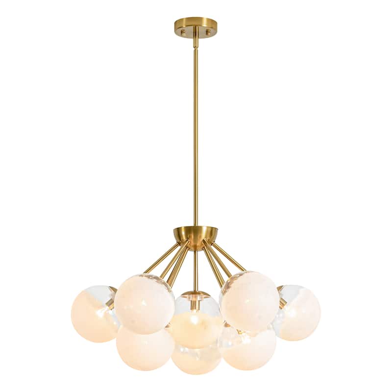 10-Light Modern Black/Gold Metal Sputnik Chandelier for Dining/Living Room with White Cluster Glass Globe Shade