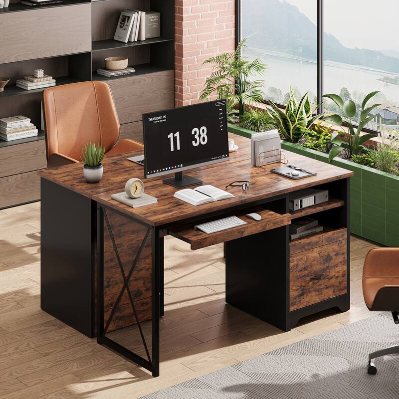 Bestier 47" Office Desk with Drawers,Computer Desk with Drawer,Teacher Desk with Keyboard Tray for Small Space Home Office