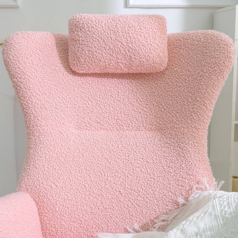 Pink Modern 26.38" High Back Upholstered Rocking Chair with Pocket and Rubber Wood Legs