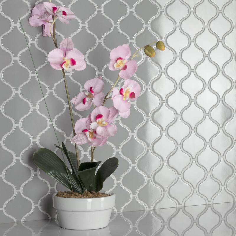 Merola Tile Metro Lantern Glossy Light Grey 9-1/2" x 10-3/4" Porcelain Mosaic Floor and Wall Tile