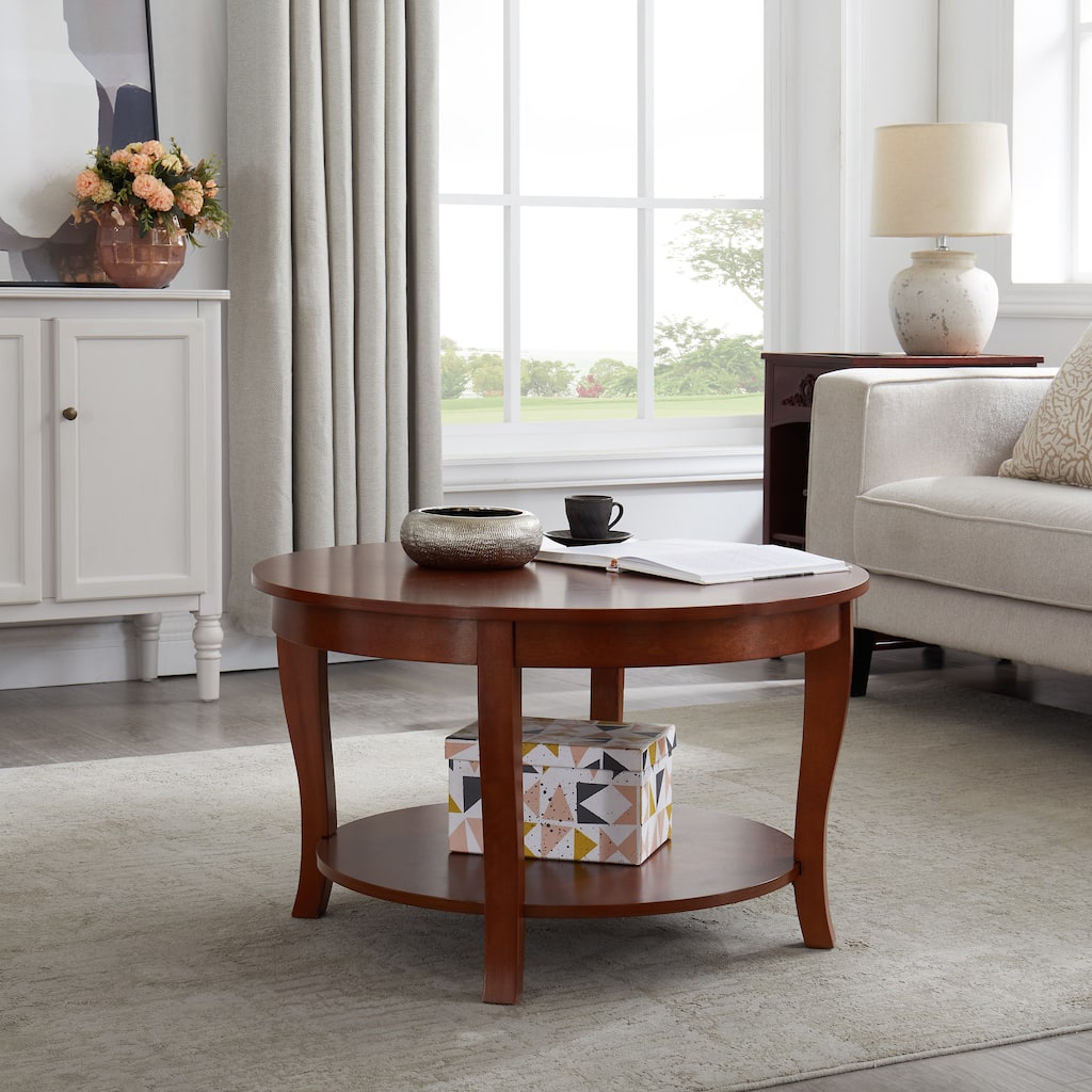 Traditional Round Coffee Table with Open Storage Shelf, Accent Table End Table Side Table Sofa Table
