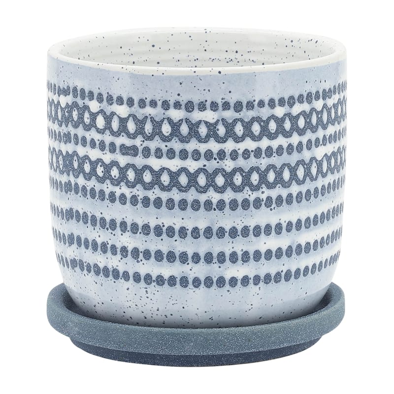 Sagebrook Home Contemporary Dotted Ceramic Planter with Saucer