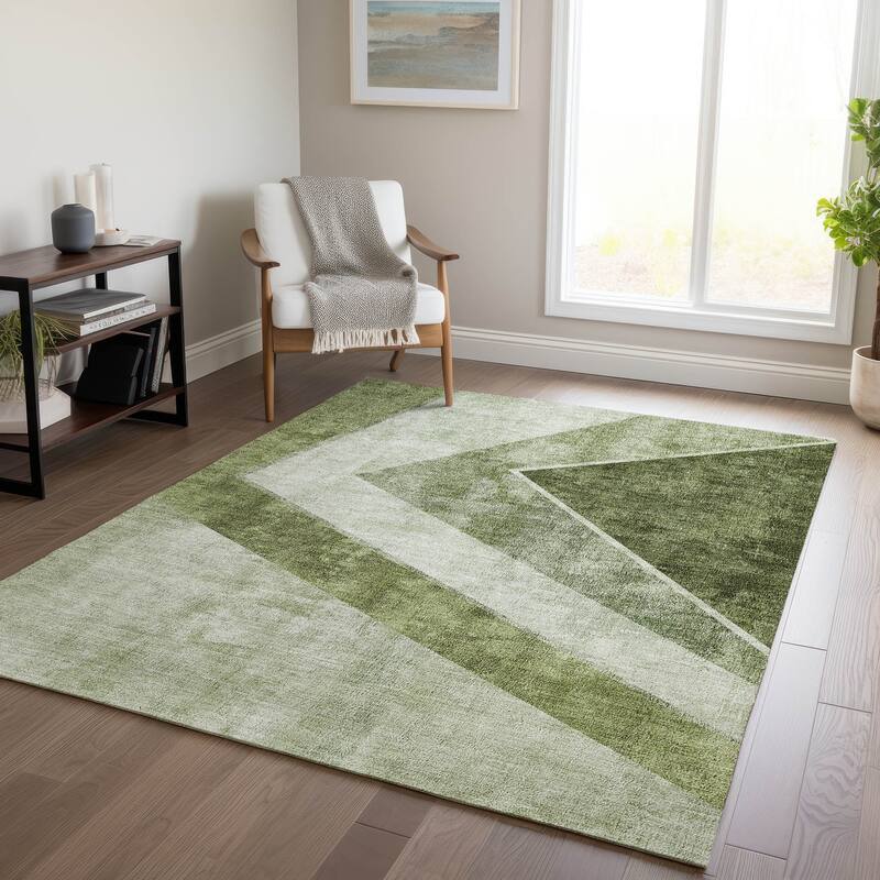 Machine Washable Indoor/ Outdoor Chantille Modern Geometric Rug - Olive - 5' x 7'6"