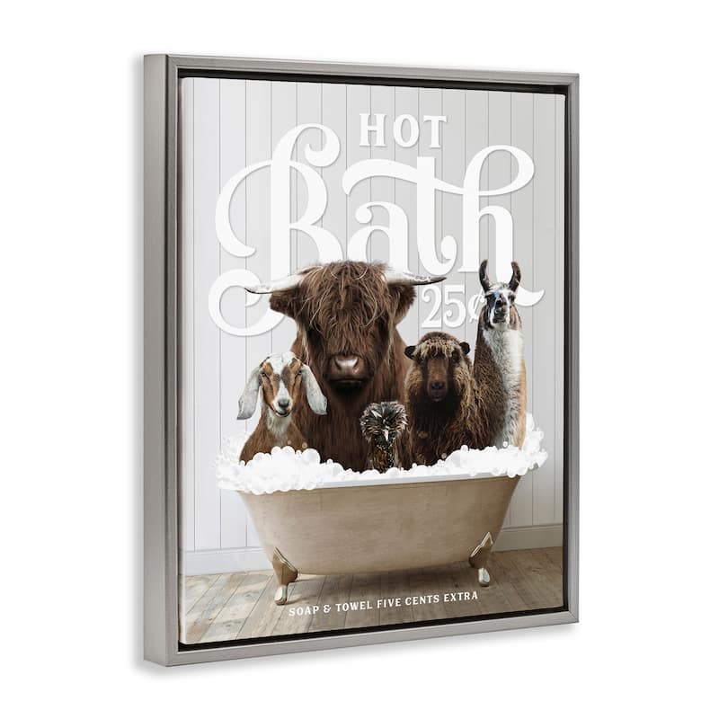 Stupell Farm Animals in Bath Framed Floater Canvas Wall Art Design by Lettered and Lined