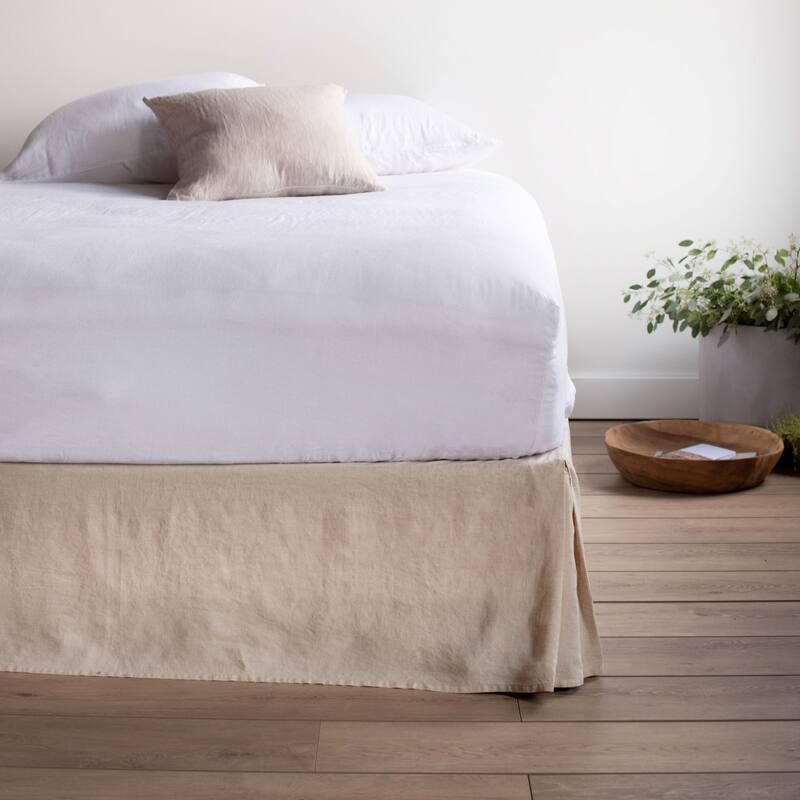 100% French Linen Bedskirt by BOKSER HOME - Twin - Putty Heather