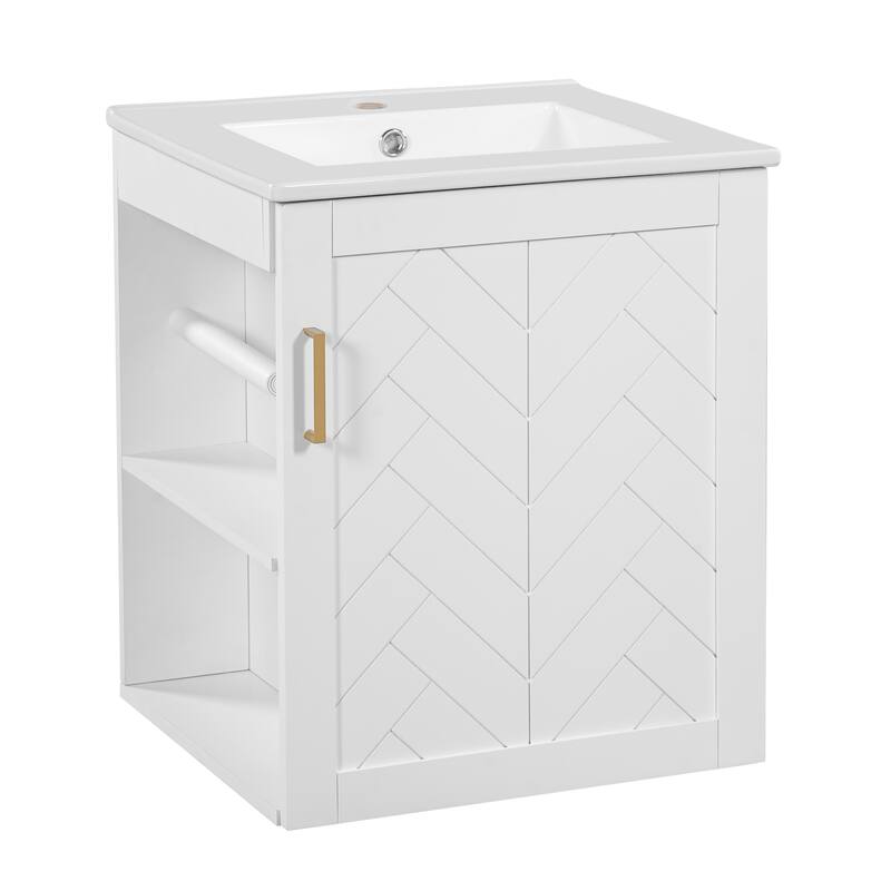20" Wall Mounted Bathroom Vanity Combo - with Side Cabinet & Soft-Close Door, Modern Bathroom Vanity with Sink