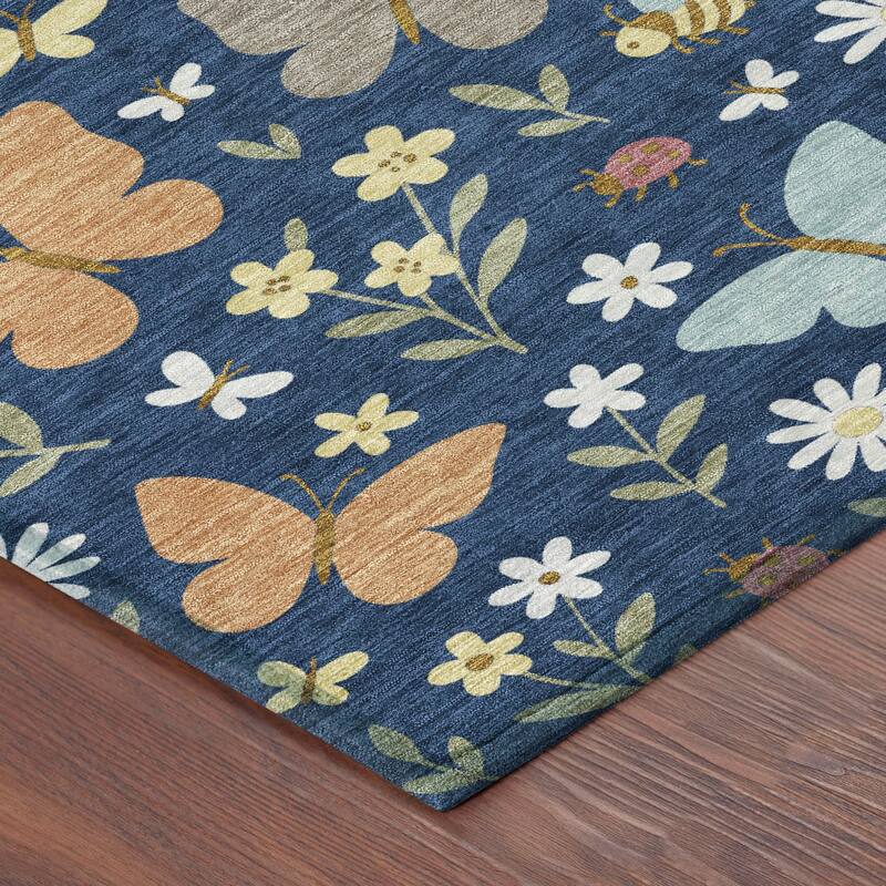 Machine Washable Indoor/ Outdoor Whimsy Butterfly Chantille Rug