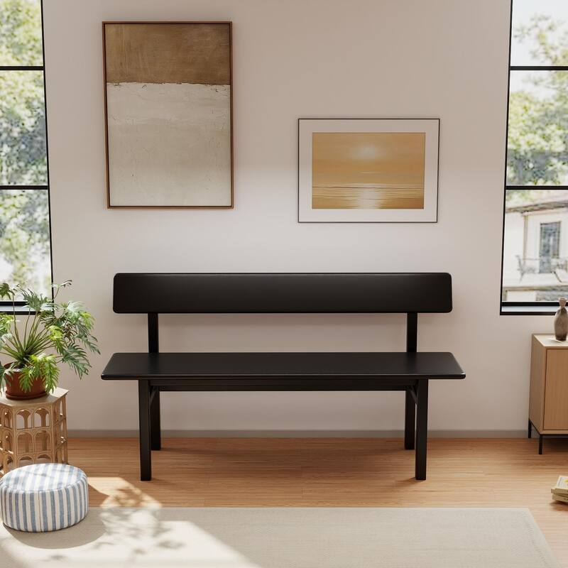 63" Farmhouse Dining Bench with Backrest Solid Wood Bench for Entryway - 47.2 Inch