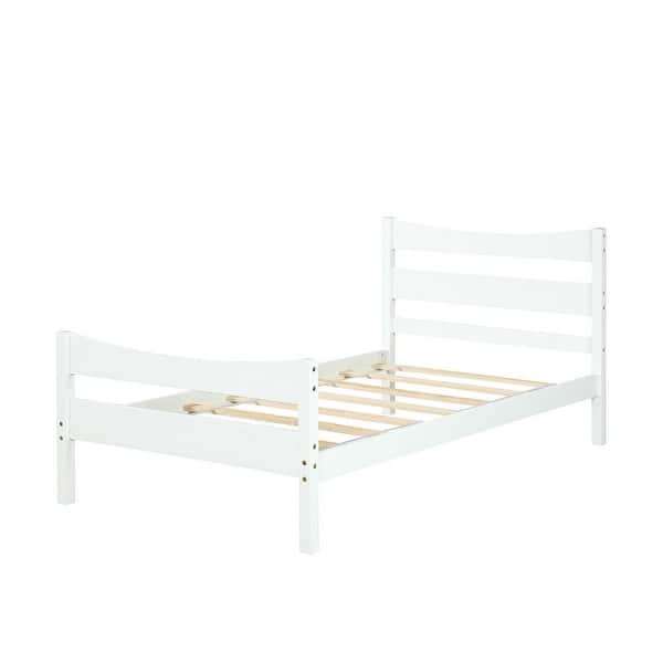 slide 2 of 3, Twin size Farmhouse Style Pine Wood Platform Bed Frame in White White