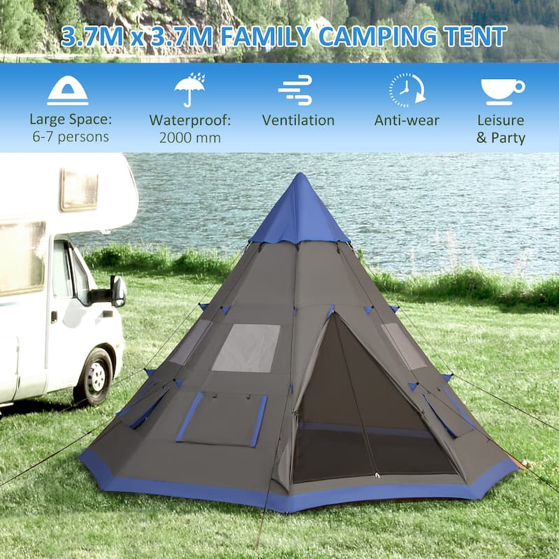 Large 6 to 7 Person Camping Tent with Water Resistant Fabric and Rust Resistant Frame for Outdoor Adventures