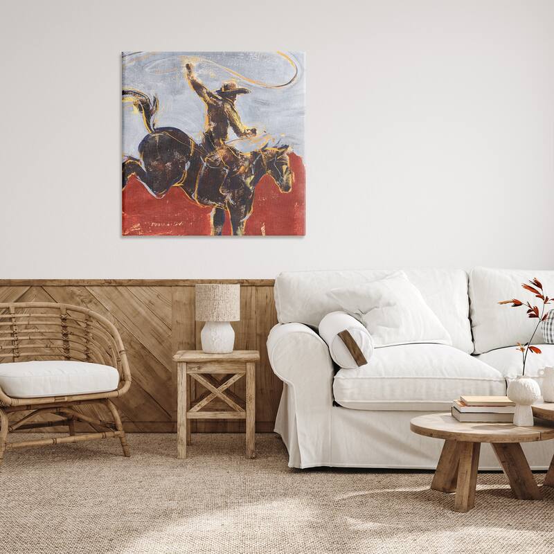 Stupell Rustic Western Cowboy Wild Horse Lasso Canvas Wall Art