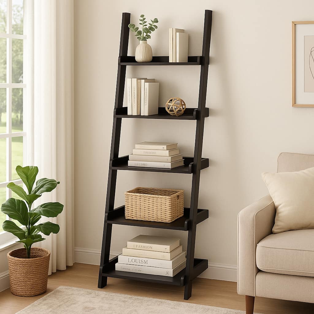 Accent Ladder Bookcase with 5 Shelves, 72 Inch, Red Cocoa Brown