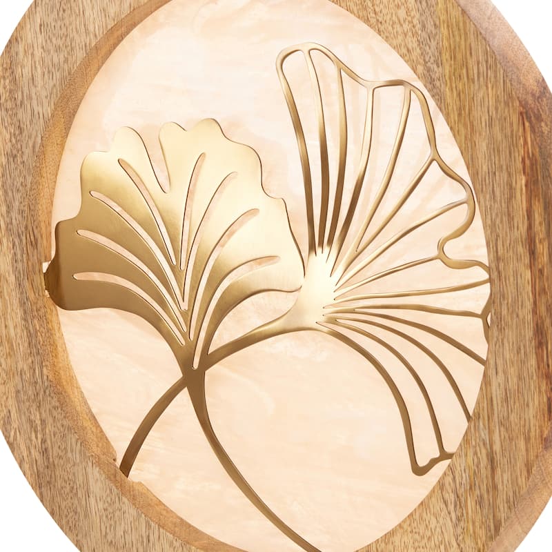 River of Goods Round Decorative Stained Glass Mango Wood Stand - 13" x 3" x 14"