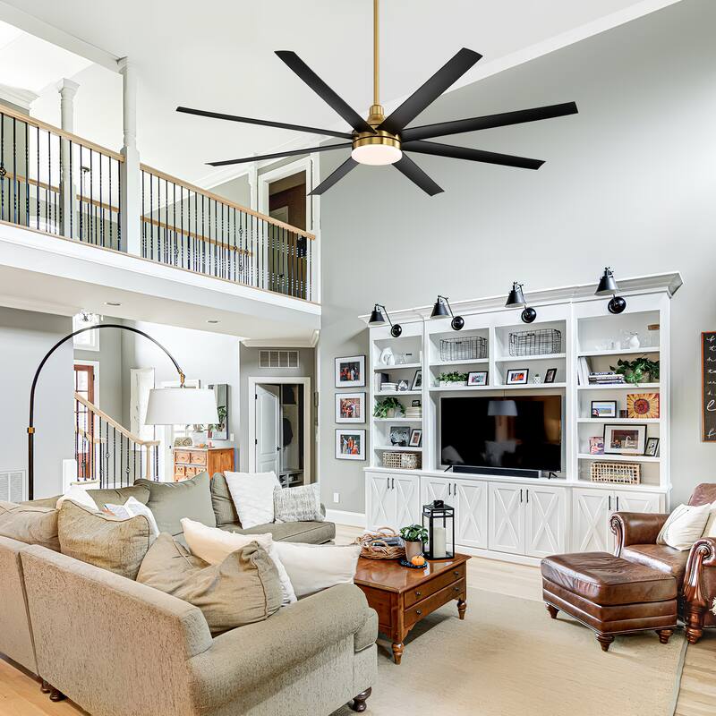 72-in Gold Large Indoor Ceiling Fan with Light Remote (8-Blade)