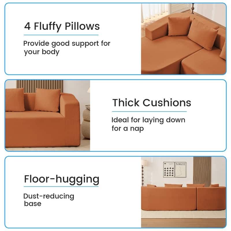 Mixoy 98 inch Chenille L Shape Sectional Sofa with Curved Chaise,Modern Cloud 3 Seater Sofa Couch