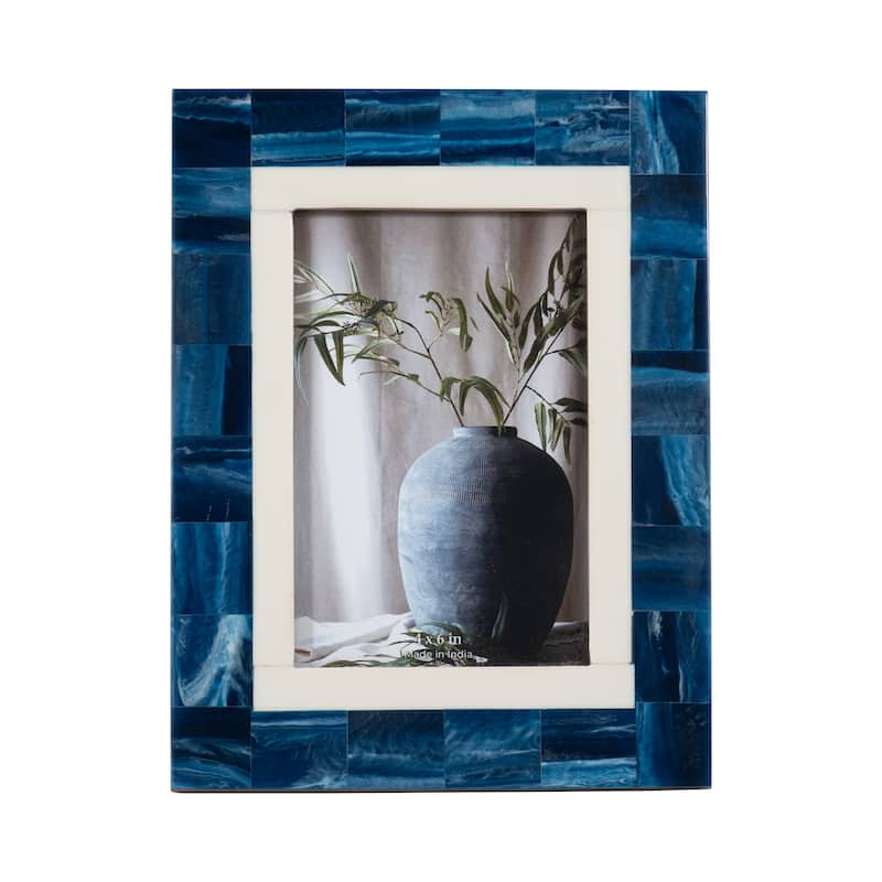 Decorative Photo Frame Contemporary Resin Wood Navy Blue and White Geometric Design Picture Frame Home
