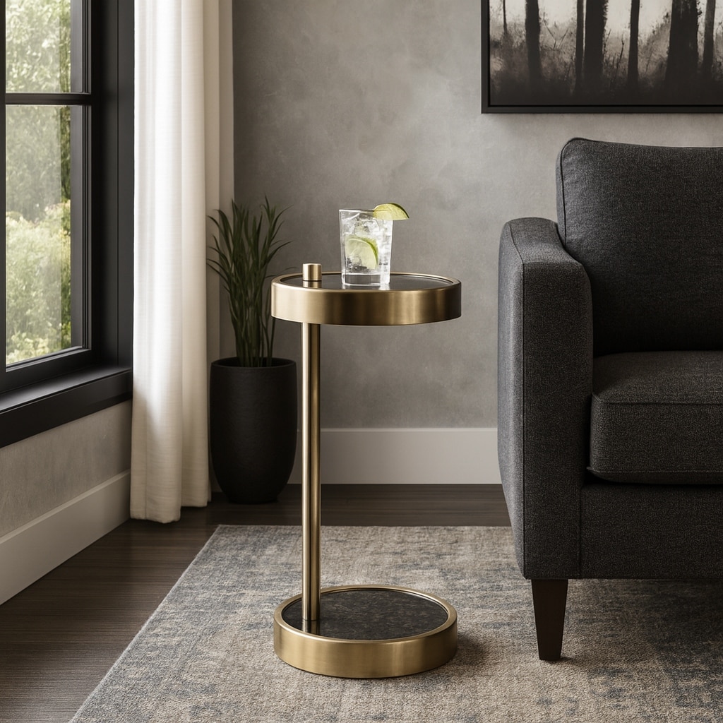 Stylish Accent Side Table with A Sleek Frame - 23.25", Black & Gold - 23.25"