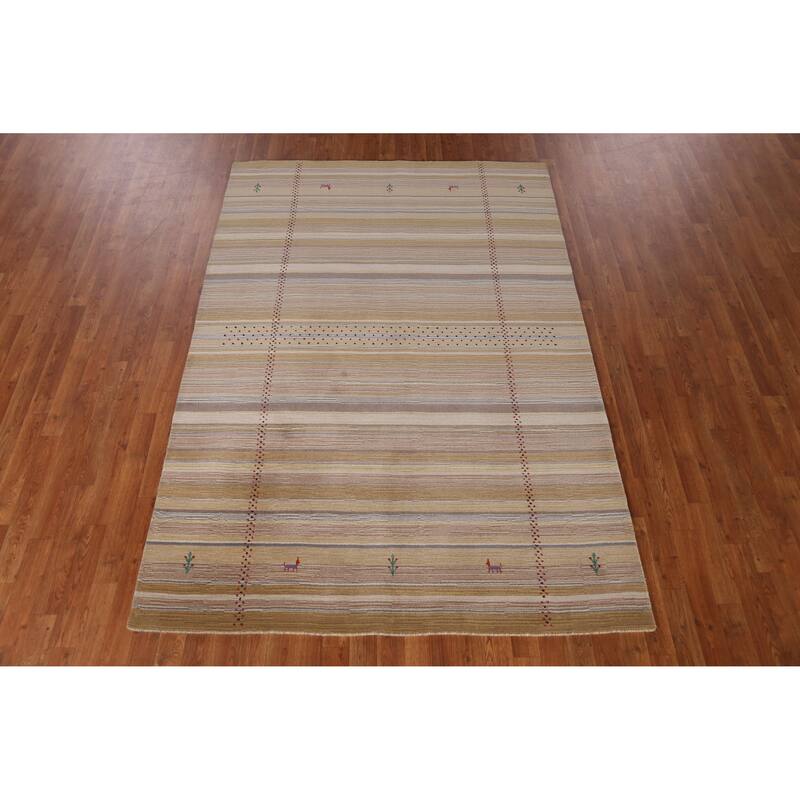 Hand Knotted Oriental 100% Wool Carpet Tribal Animal Pictorial Multi-Colored Gabbeh Area Rug - 7' 8'' X 5' 4''