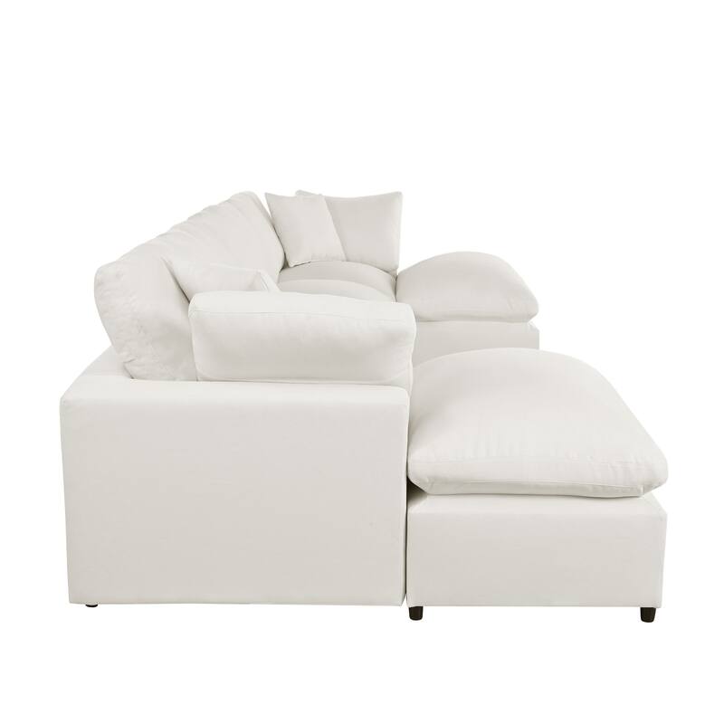 Large U-Shape Sectional Sofa with 4 Pillow, 6 Seat Modern Sofa with Removable Ottomans Upholstered Deep Seat Couches