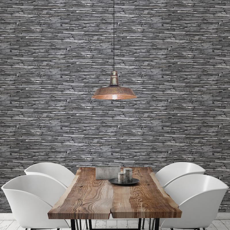 A-Street Prints McGuire Grey Stacked Slate Wallpaper