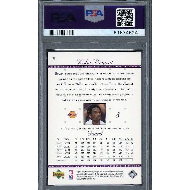 Kobe Bryant 2005 Upper Deck SP Authentic Basketball Card #38 Graded PSA 10 - 8'6" x 11'6"