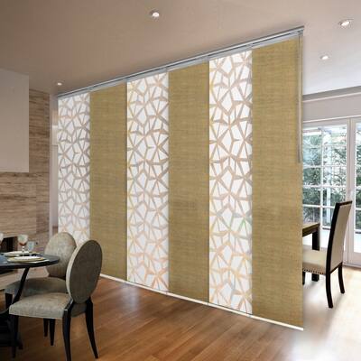 InStyleDesign 6-Panel Single Rail Panel Track Extendable 70"-130"W x 94"H, Panel width 23.5", Geometric White, Flaxen