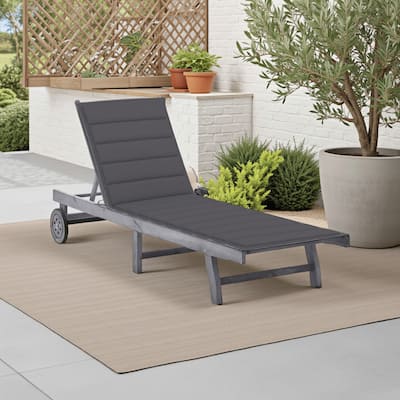 Kaye Outdoor Sun Lounger, 79 Inch Acacia Wood, Dark Gray Polyester