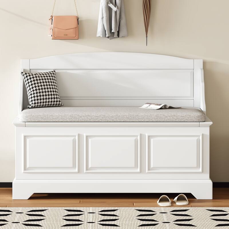 Storage Bench 41.7" Retro Wooden Storage Chest Shoe Bench with Lift-Up Top, Entryway Bench with Cushion for Hallway, Living Room