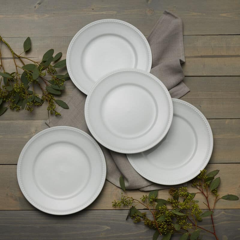 Everyday White Set of 4 Beaded Dinner Plate, 10.5-Inch - 10.5 Inch