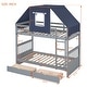 preview thumbnail 30 of 56, Twin Over Twin Playhouse Style Castle Style Bunk Bed Wooden Bed Frame with Tent and 2 Drawers (No Box Spring Needed)