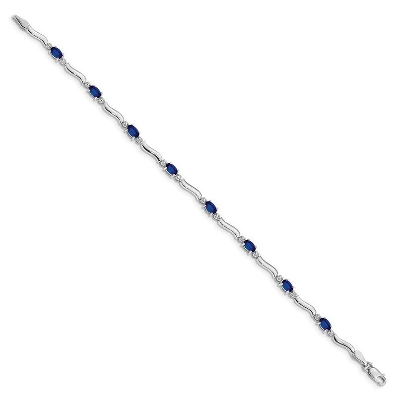 Curata 14k White Gold Diamond and Sapphire Bracelet