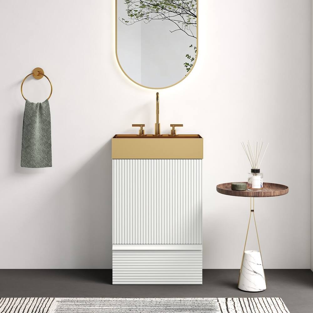 GDFStudio - Gada Stylish 20" Striped Bathroom Vanity with Integrated Stainless Steel Sink and Efficient Storage