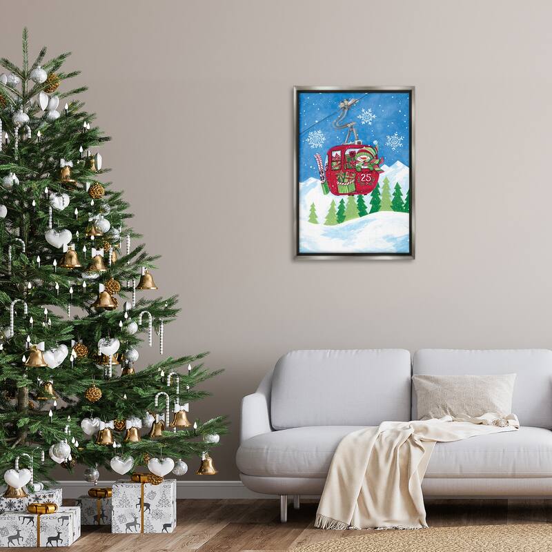 Stupell Snowman on Ski Lift Framed Floater Canvas Wall Art Design By Diane Kater
