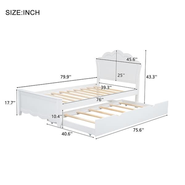 Twin Size Wood Platform Bed with Headboard and Twin Size Trundle