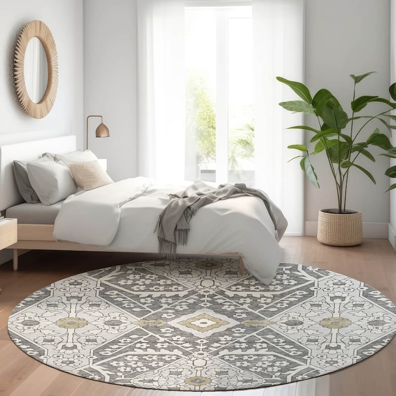 Premium Washable Super Soft Traditional Agra Mayfield Rug - Charcoal - 8' x 8'