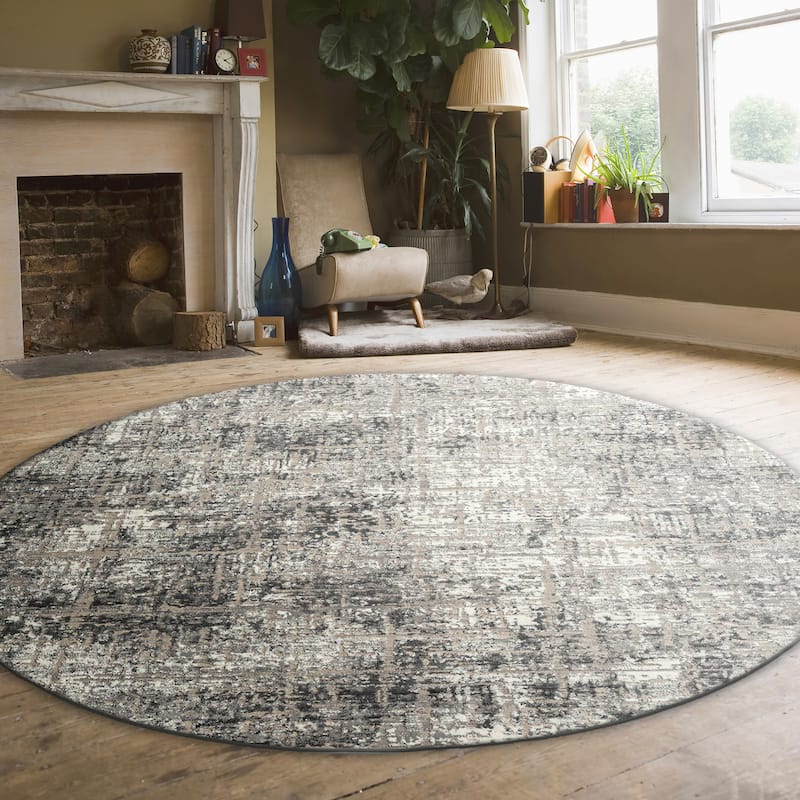 Admire Home Living Lucio 1241 Transitional Striated Area Rug - 5'3" X 5'3" - Grey