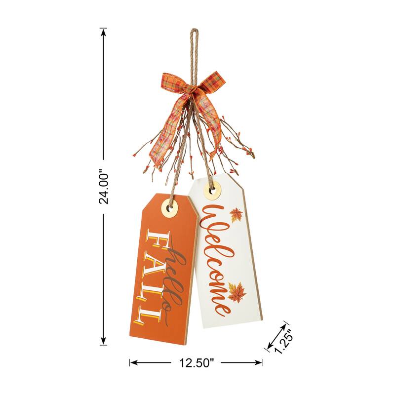 Glitzhome 24"H Hello Fall Give Thanks Wooden Door Hanger Thanksgiving Decor