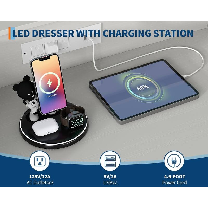 9-Drawer Dresser for Bedroom with Charging Station & RGB Lights